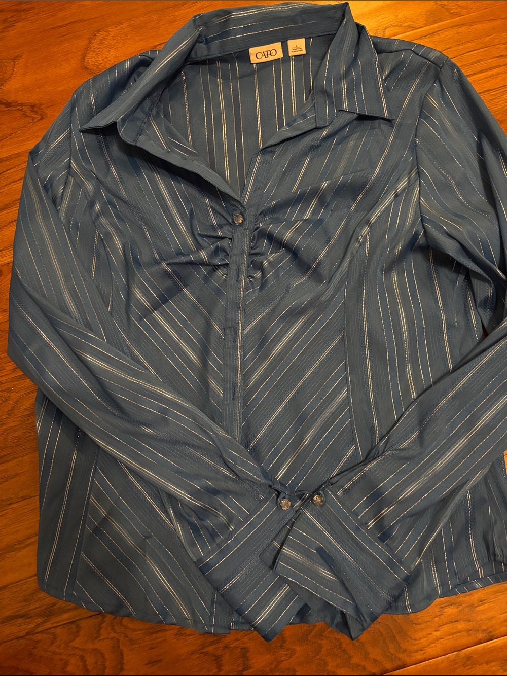Cato Blue Metallic-Striped Button Front Blouse